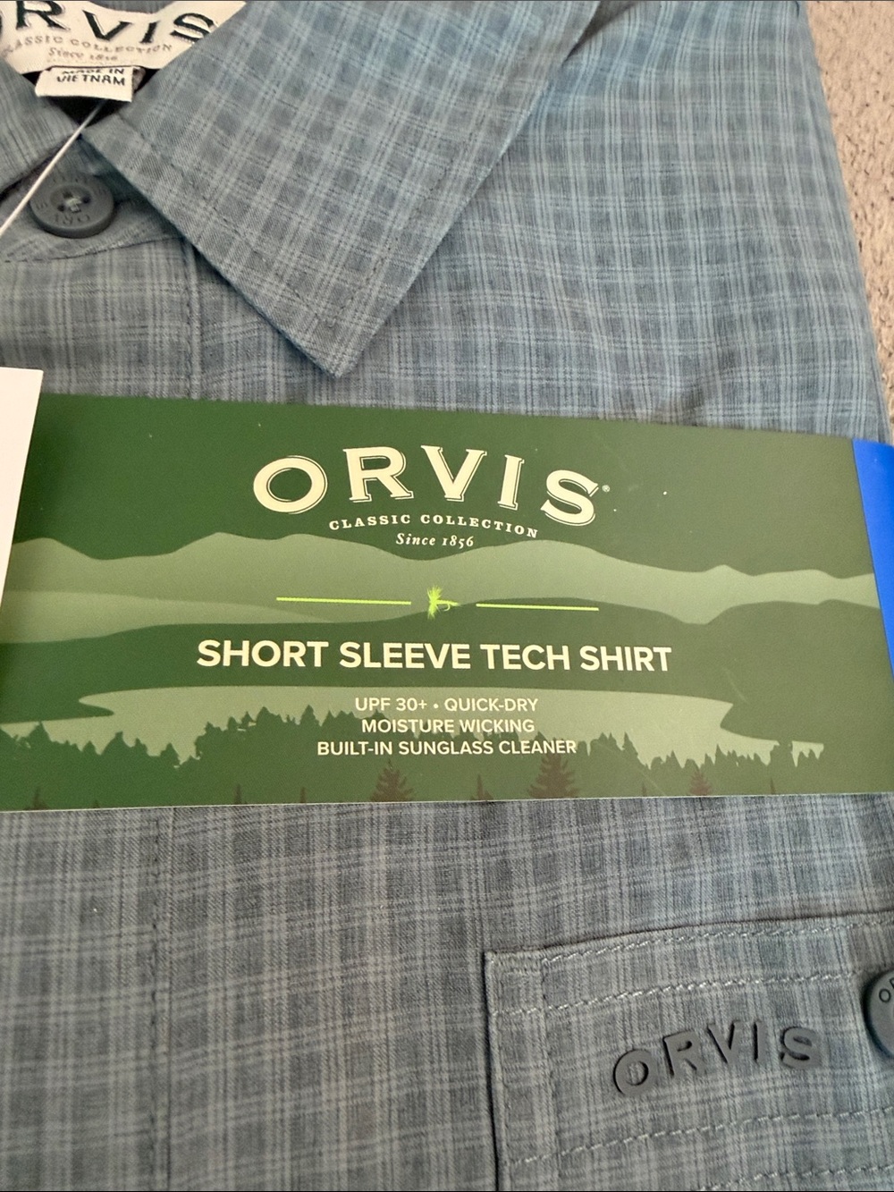 Orvis Short Sleeve Tech Shirt - Slate Blue Gray Plaid - Picture 2 of 4